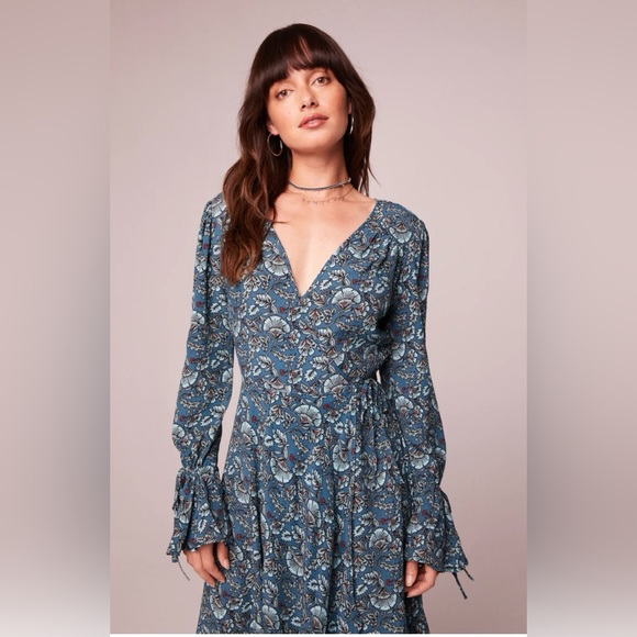 NWT Band Of The Free JEWEL TEAL FLORAL WRAP MAXI DRESS High Low Bohemian Style - Picture 2 of 5